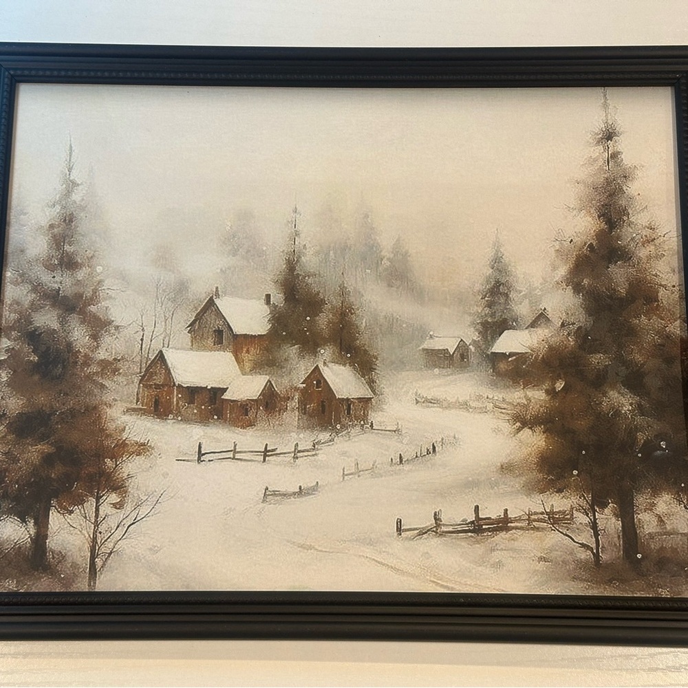 Winter Country Farmhouse Framed 8x10" Print, Vintage Haven Rustic Christmas